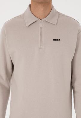 Erkek Regular Fit Yarım Fermuarlı Şardonlu Taş Basic Sweatshirt - 50313783026