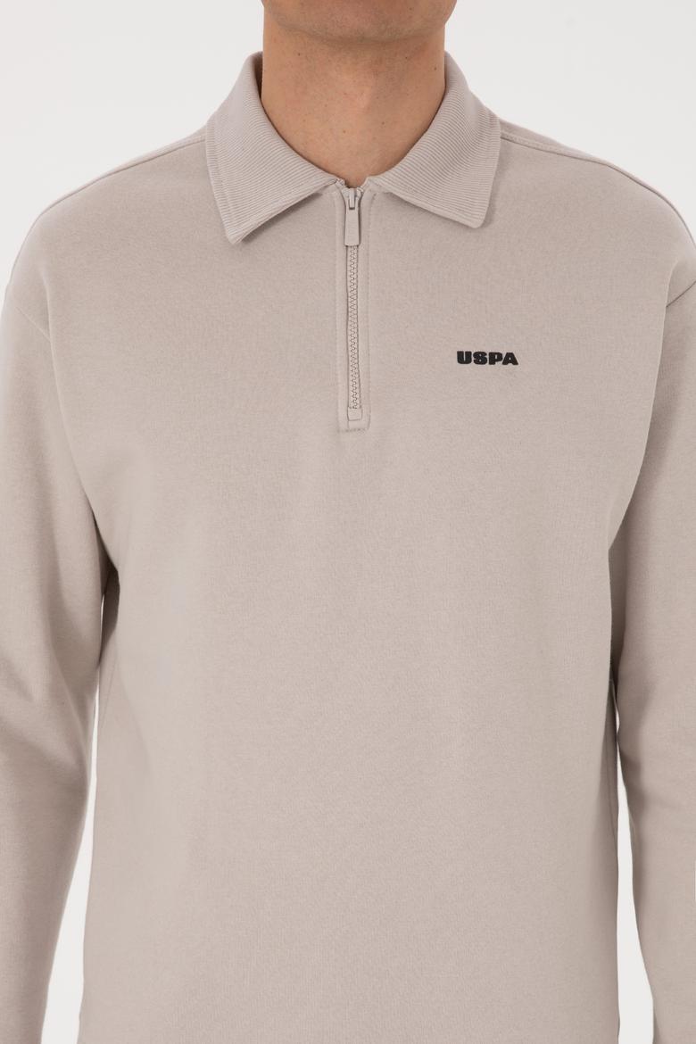 Erkek Regular Fit Yarım Fermuarlı Şardonlu Taş Basic Sweatshirt - 50313783026