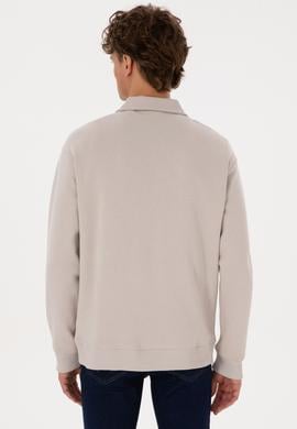 Erkek Regular Fit Yarım Fermuarlı Şardonlu Taş Basic Sweatshirt - 50313783026