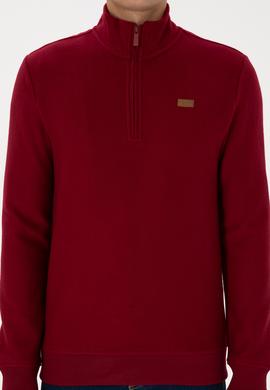 Erkek Regular Fit Yarım Fermuarlı Bordo Basic Sweatshirt - 50313802023