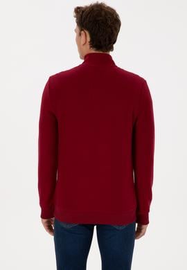 Erkek Regular Fit Yarım Fermuarlı Bordo Basic Sweatshirt - 50313802023