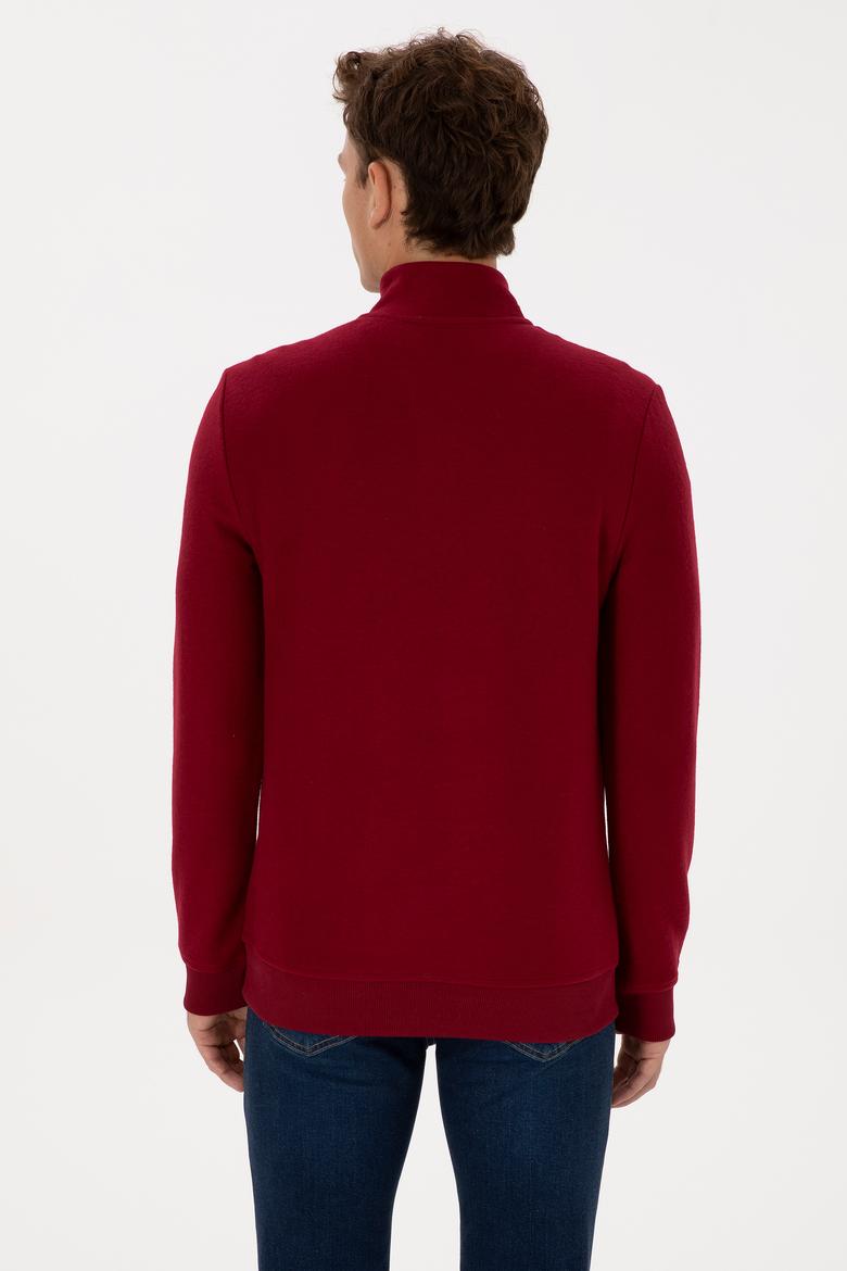 Erkek Regular Fit Yarım Fermuarlı Bordo Basic Sweatshirt - 50313802023