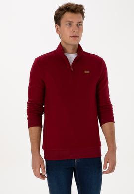 Erkek Regular Fit Yarım Fermuarlı Bordo Basic Sweatshirt - 50313802023