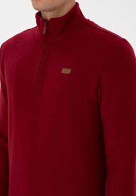 Erkek Regular Fit Yarım Fermuarlı Bordo Basic Sweatshirt - 50313802023