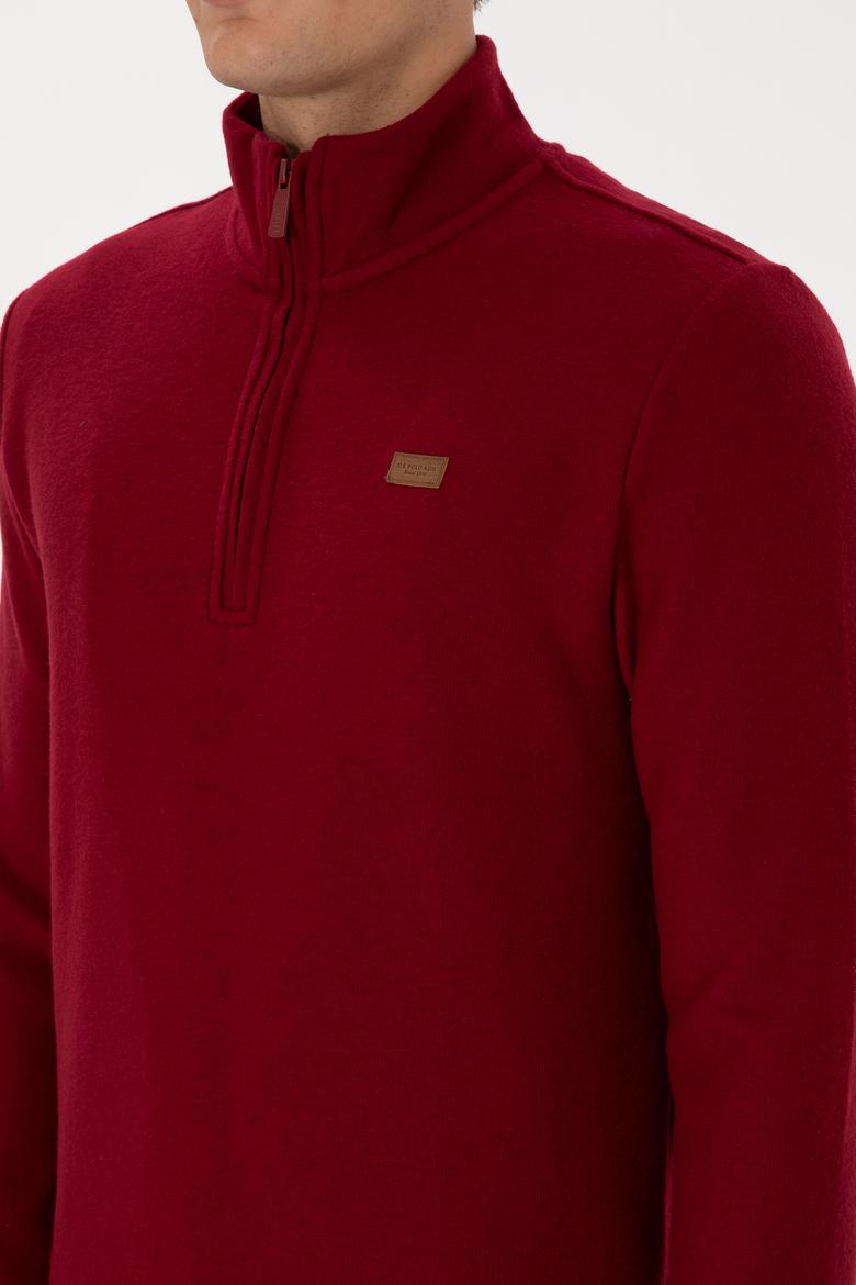 Erkek Regular Fit Yarım Fermuarlı Bordo Basic Sweatshirt - 50313802023