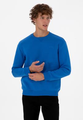 Erkek Comfort Fit Bisiklet Yaka Şardonlu Saks Basic Sweatshirt - 50313757253