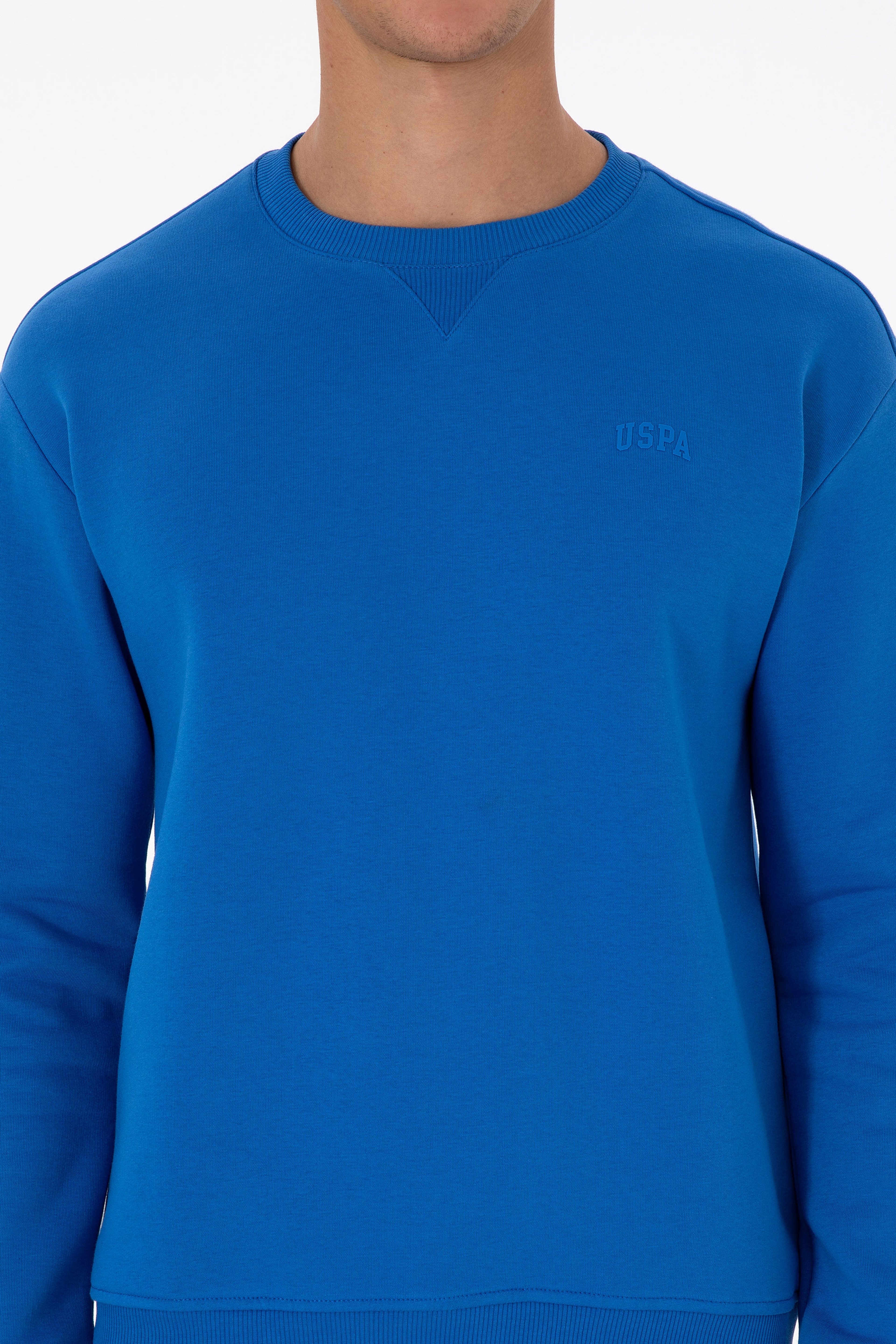 Erkek Comfort Fit Bisiklet Yaka Şardonlu Saks Basic Sweatshirt
