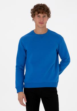 Erkek Comfort Fit Bisiklet Yaka Şardonlu Saks Basic Sweatshirt - 50313757253