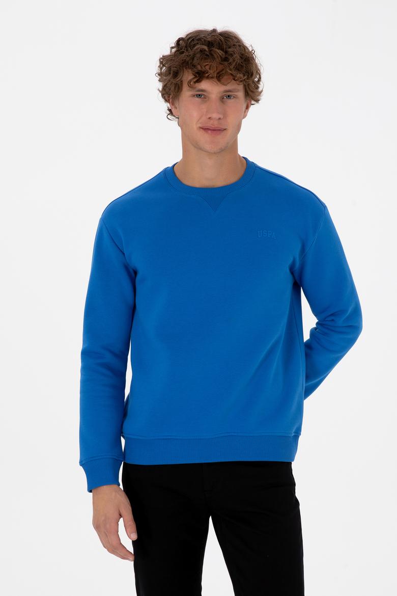Erkek Comfort Fit Bisiklet Yaka Şardonlu Saks Basic Sweatshirt