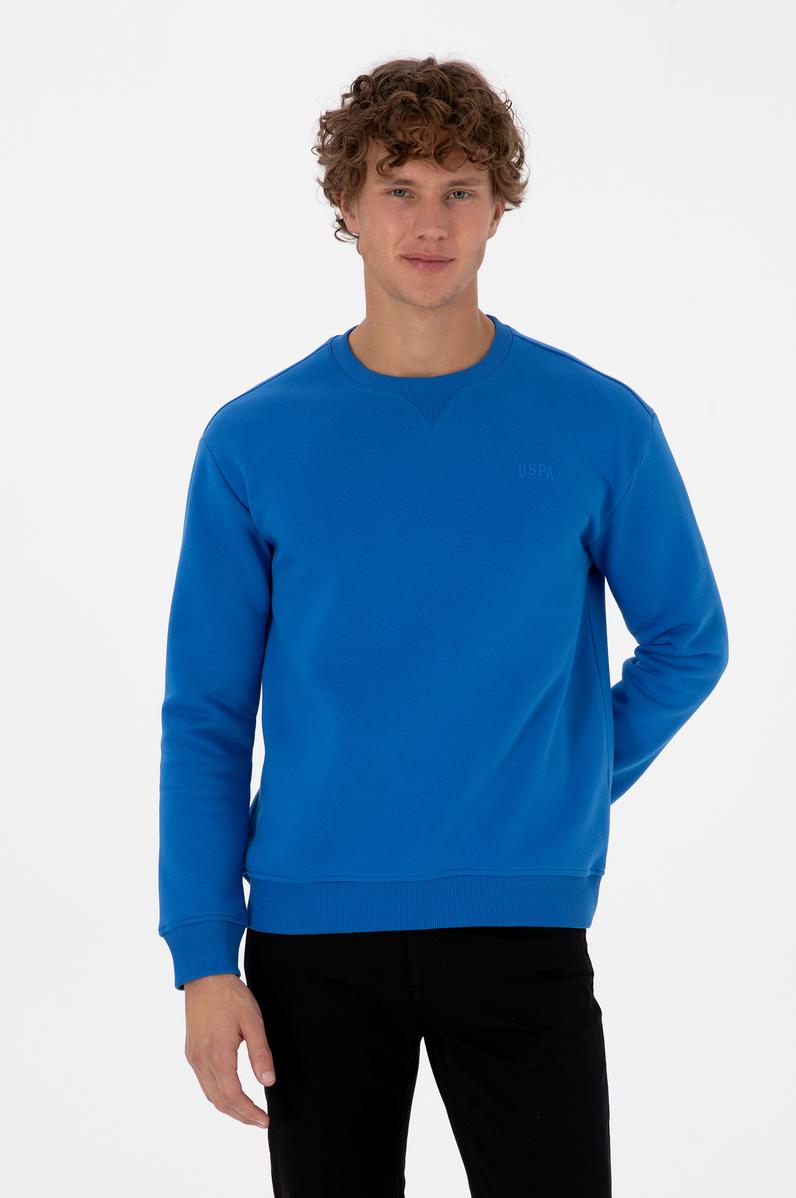 Erkek Comfort Fit Bisiklet Yaka Şardonlu Saks Basic Sweatshirt