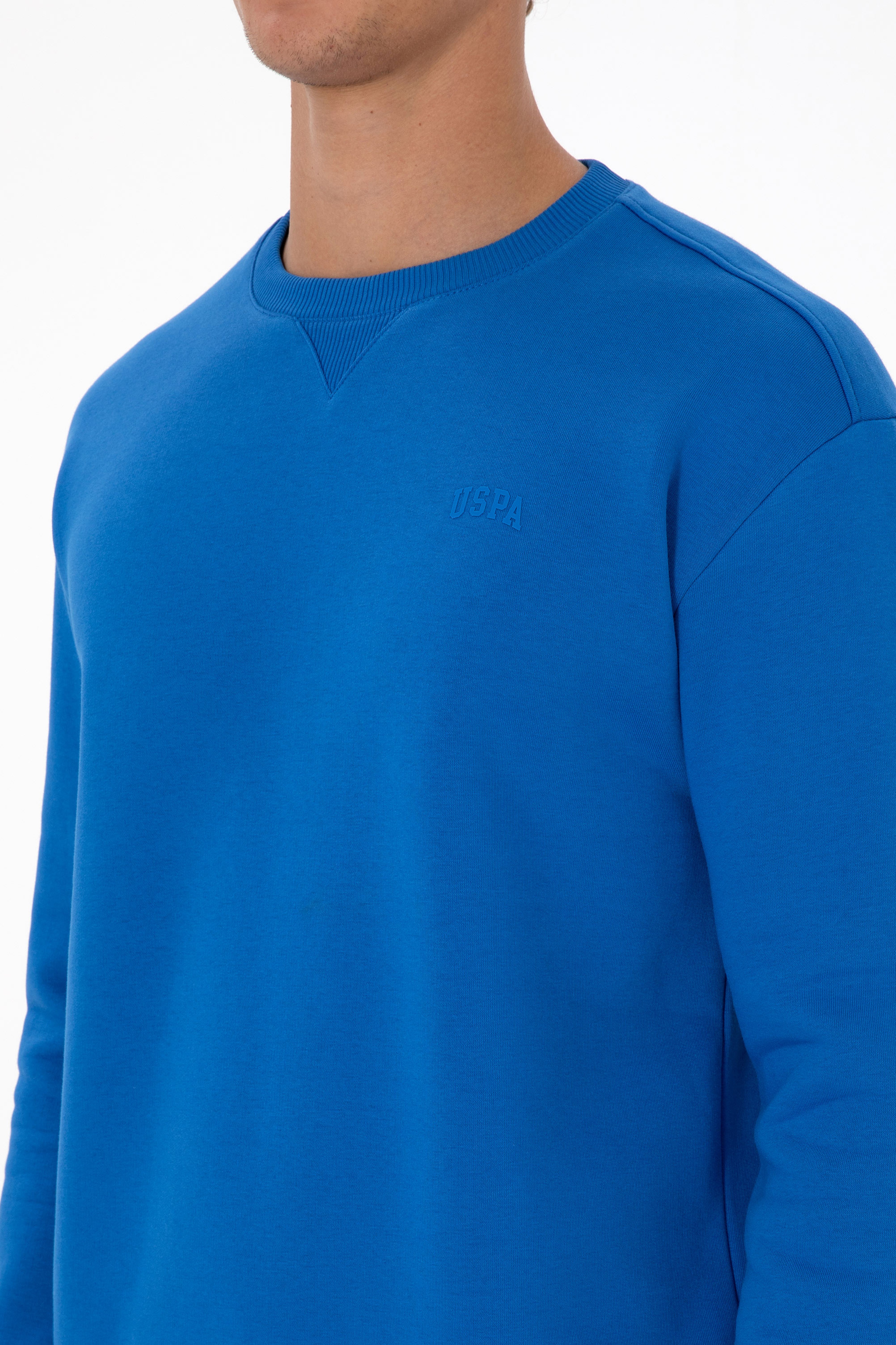 Erkek Comfort Fit Bisiklet Yaka Şardonlu Saks Basic Sweatshirt - Image 7