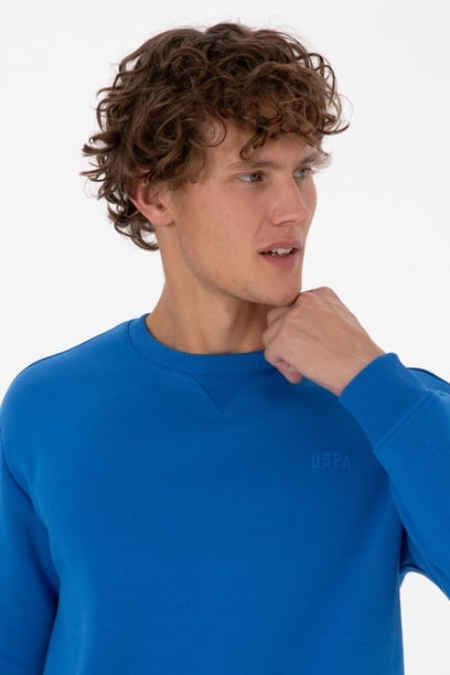 Erkek Comfort Fit Bisiklet Yaka Şardonlu Saks Basic Sweatshirt