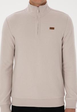 Erkek Regular Fit Yarım Fermuarlı Taş Basic Sweatshirt - 50313802067