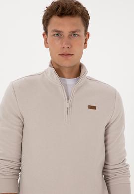 Erkek Regular Fit Yarım Fermuarlı Taş Basic Sweatshirt - 50313802067