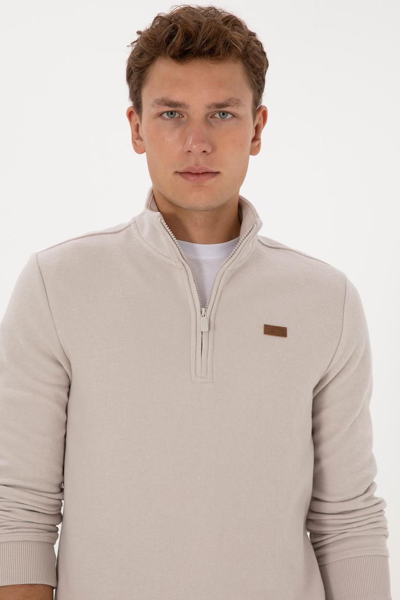 Erkek Regular Fit Yarım Fermuarlı Taş Basic Sweatshirt - 50313802067