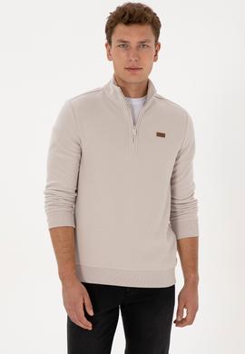 Erkek Regular Fit Yarım Fermuarlı Taş Basic Sweatshirt - 50313802067