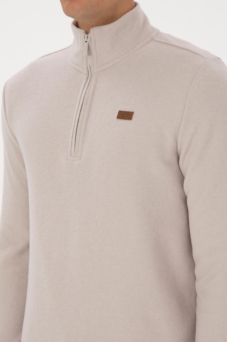 Erkek Regular Fit Yarım Fermuarlı Taş Basic Sweatshirt