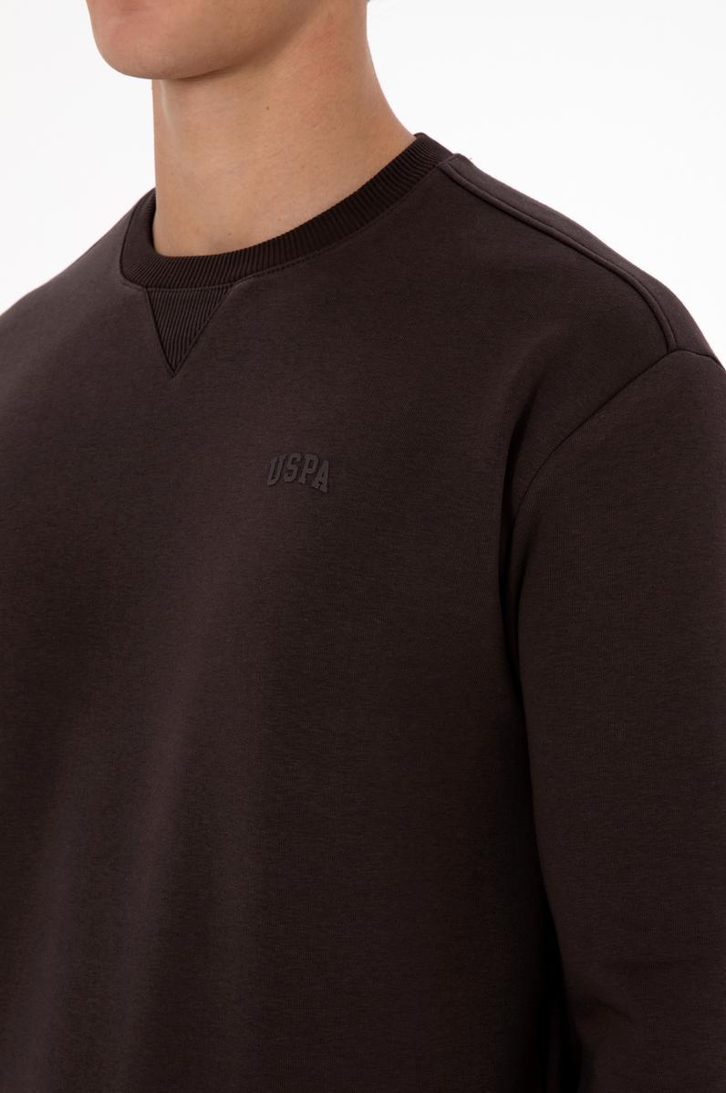 Erkek Comfort Fit Bisiklet Yaka Şardonlu Kahverengi Basic Sweatshirt