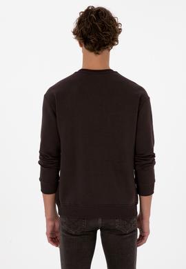 Erkek Comfort Fit Bisiklet Yaka Şardonlu Kahverengi Basic Sweatshirt - 50313757146
