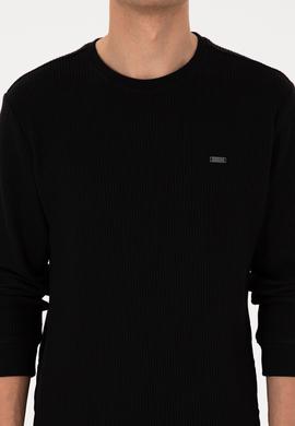 Erkek Bisiklet Yaka Regular Fit Petek Dokulu Siyah Sweatshirt - 50316304028