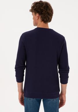 Erkek Bisiklet Yaka Regular Fit Petek Dokulu Mürdüm Sweatshirt - 50316304009