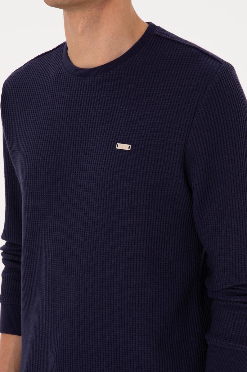 Erkek Bisiklet Yaka Regular Fit Petek Dokulu Mürdüm Sweatshirt