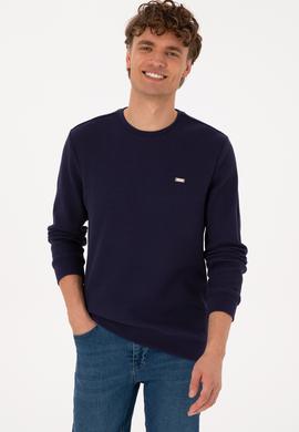 Erkek Bisiklet Yaka Regular Fit Petek Dokulu Mürdüm Sweatshirt - 50316304009