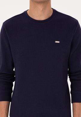 Erkek Bisiklet Yaka Regular Fit Petek Dokulu Mürdüm Sweatshirt - 50316304009