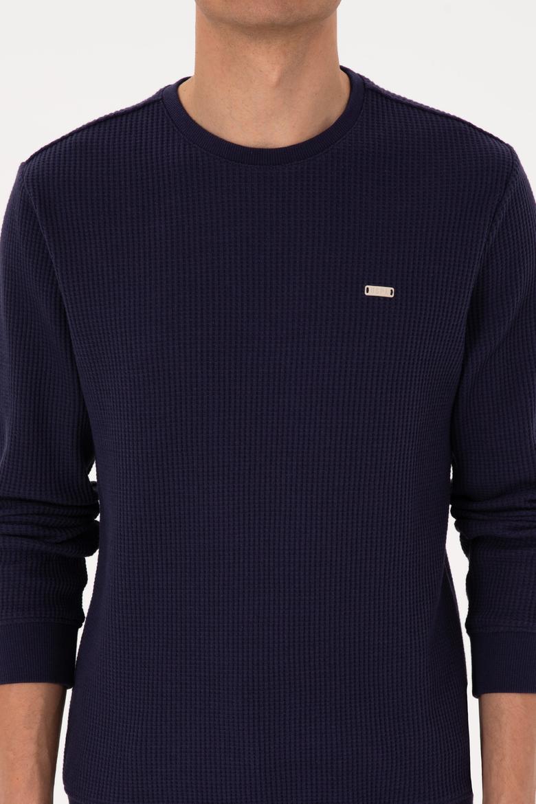 Erkek Bisiklet Yaka Regular Fit Petek Dokulu Mürdüm Sweatshirt - 50316304009