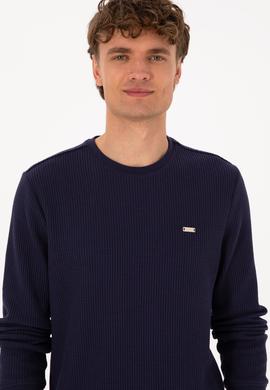 Erkek Bisiklet Yaka Regular Fit Petek Dokulu Mürdüm Sweatshirt - 50316304009