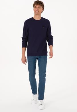 Erkek Bisiklet Yaka Regular Fit Petek Dokulu Mürdüm Sweatshirt - 50316304009