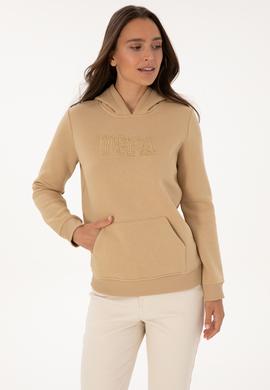 Kadın Kum Şardonlu Kapüşonlu Basic Sweatshirt - 50313566111