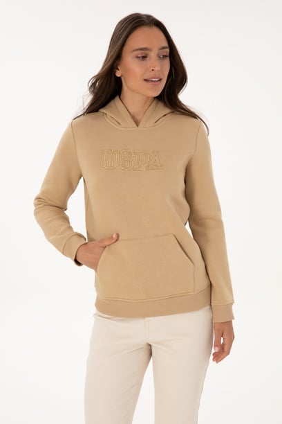 Kadın Kum Şardonlu Kapüşonlu Basic Sweatshirt
