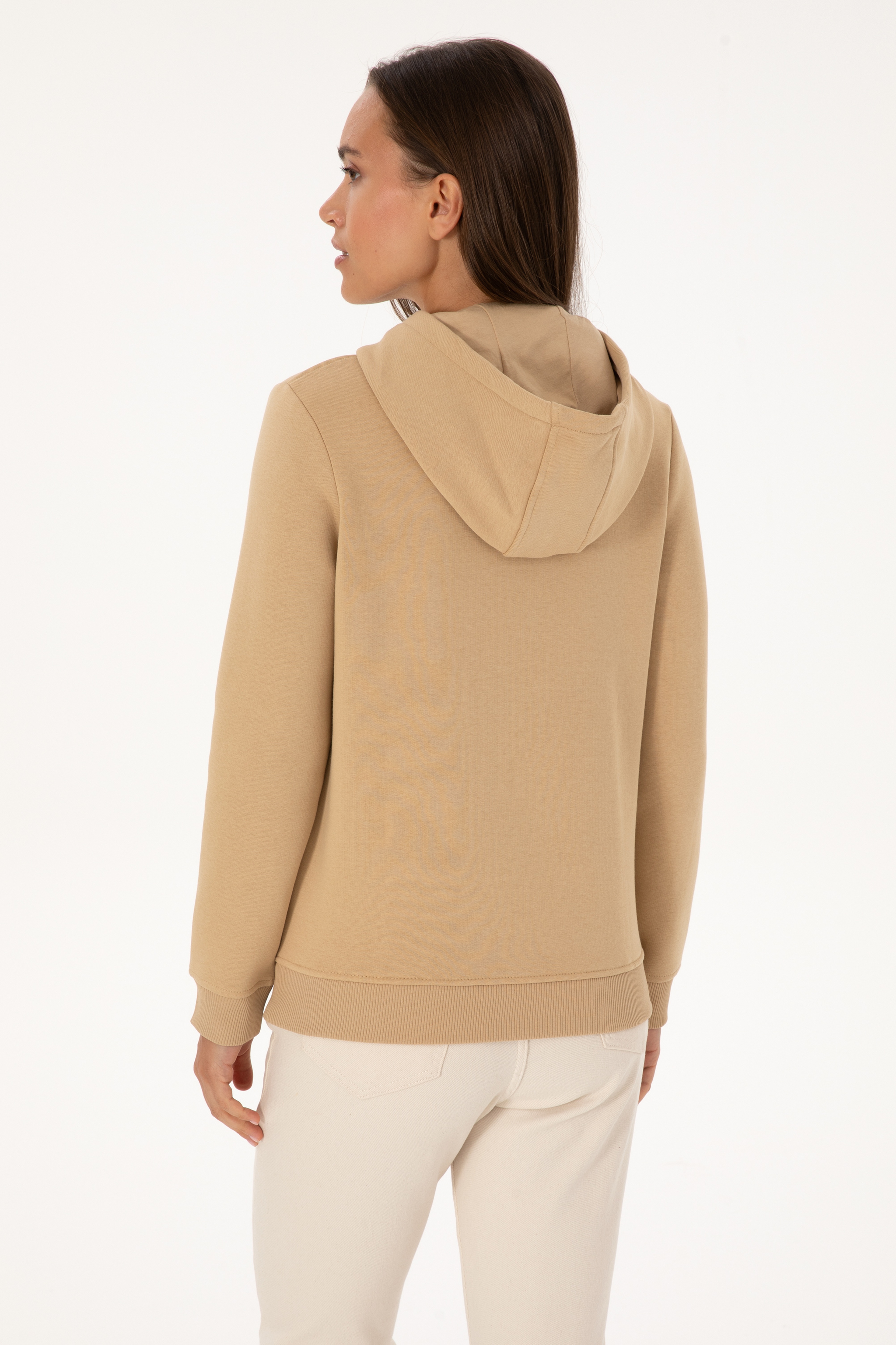 Kadın Kum Şardonlu Kapüşonlu Basic Sweatshirt