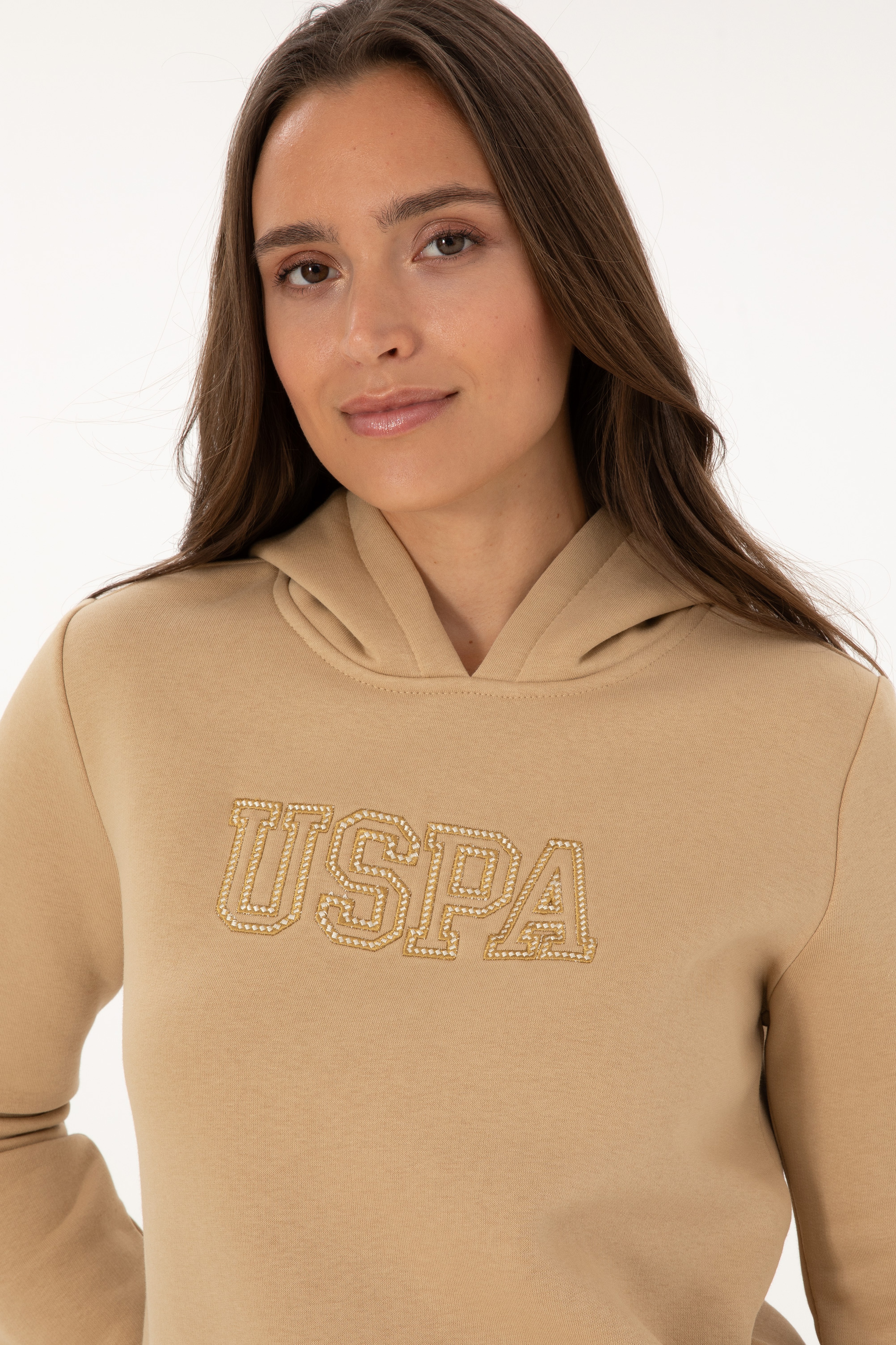 Kadın Kum Şardonlu Kapüşonlu Basic Sweatshirt