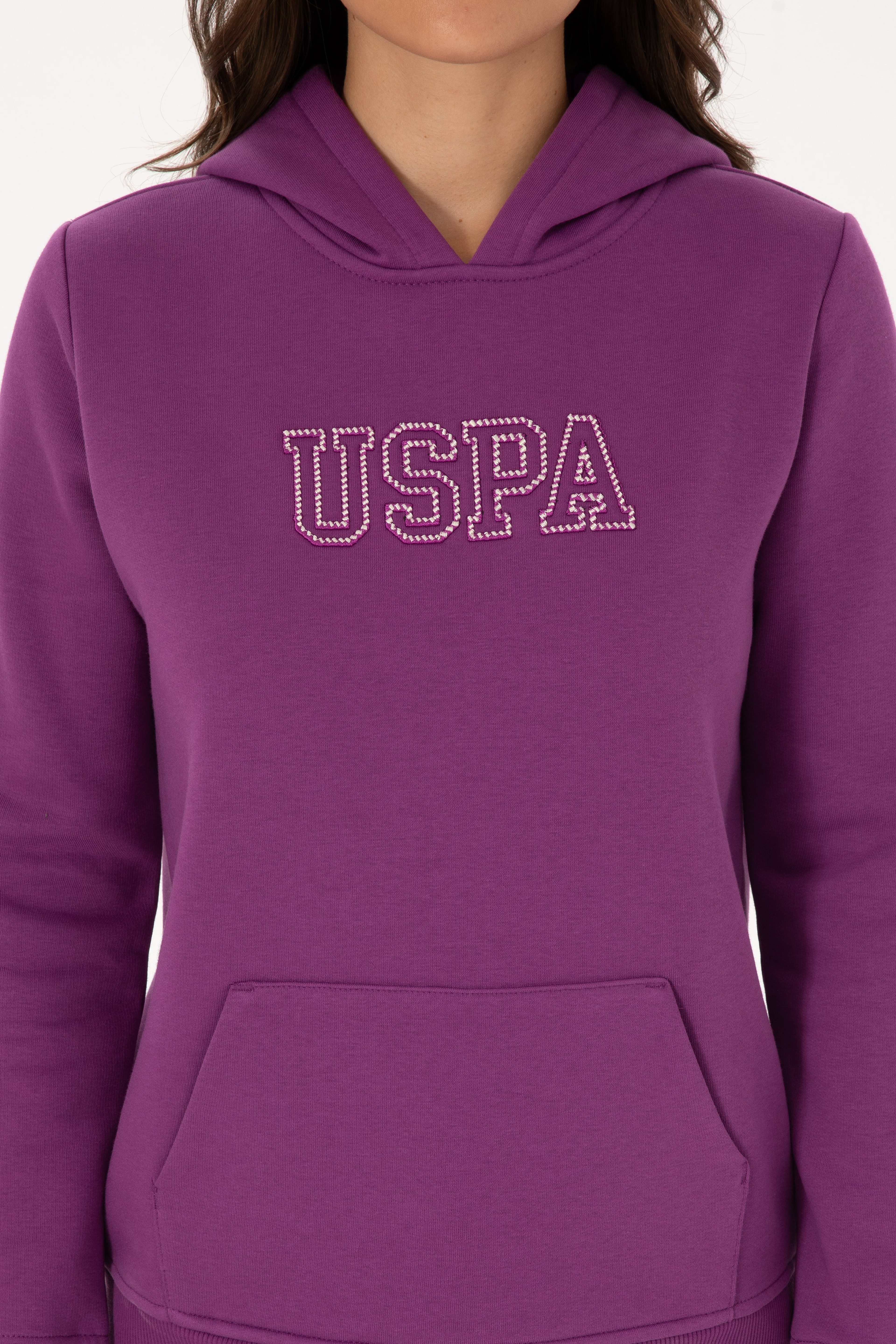Kadın Menekşe Şardonlu Kapüşonlu Basic Sweatshirt - Image 6