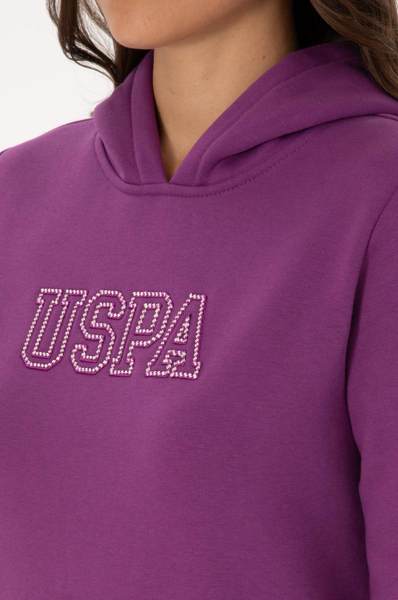 Kadın Menekşe Şardonlu Kapüşonlu Basic Sweatshirt