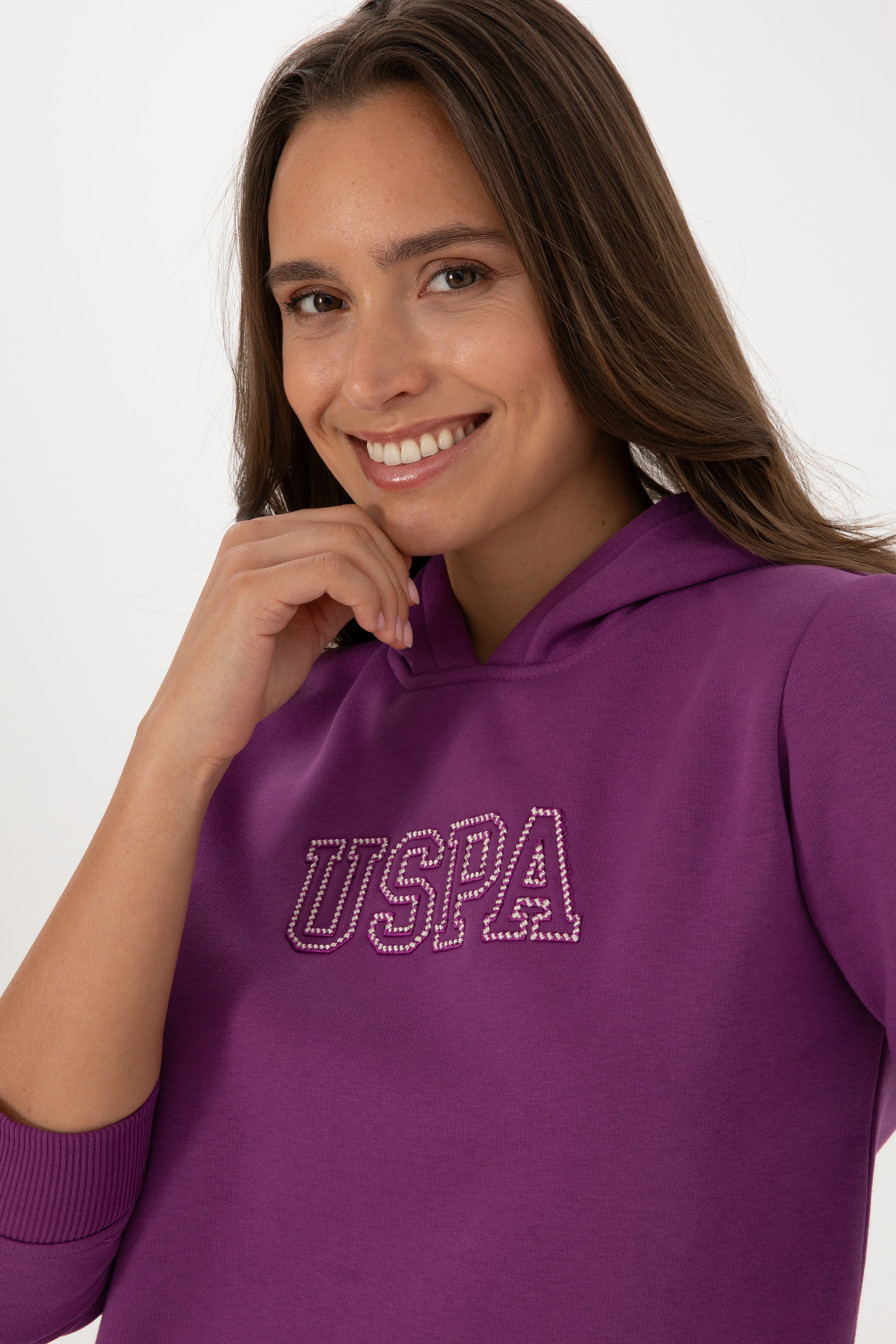 Kadın Menekşe Şardonlu Kapüşonlu Basic Sweatshirt - Image 2