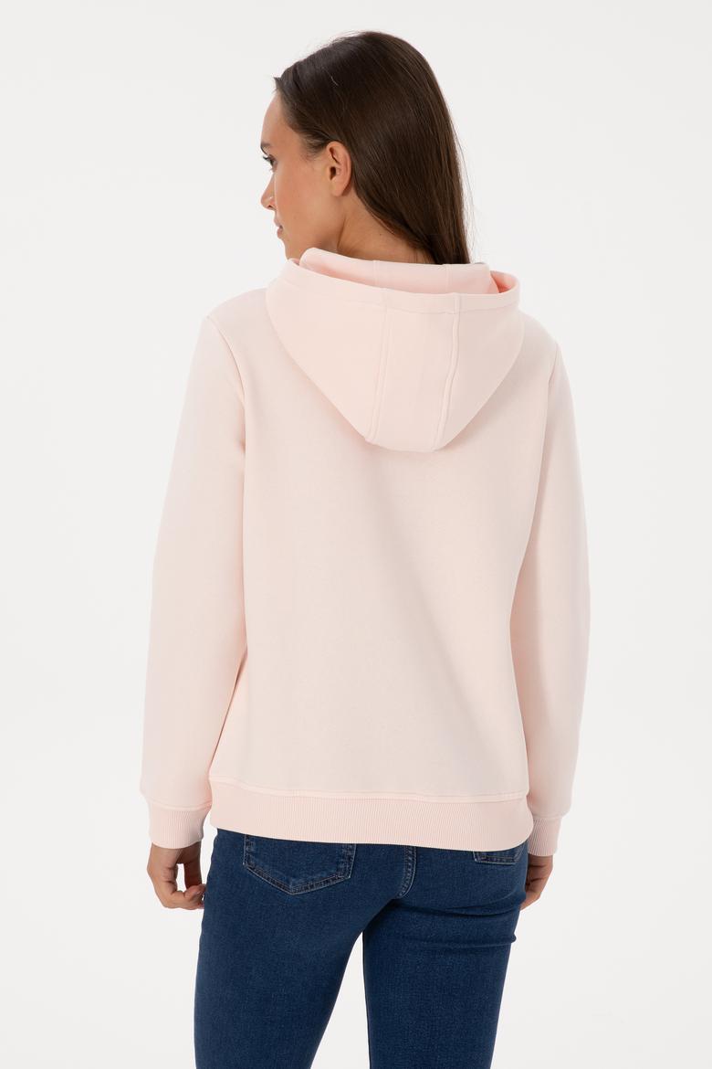 Kadın Açık Pembe Şardonlu Kapüşonlu Basic Sweatshirt - 50313566097