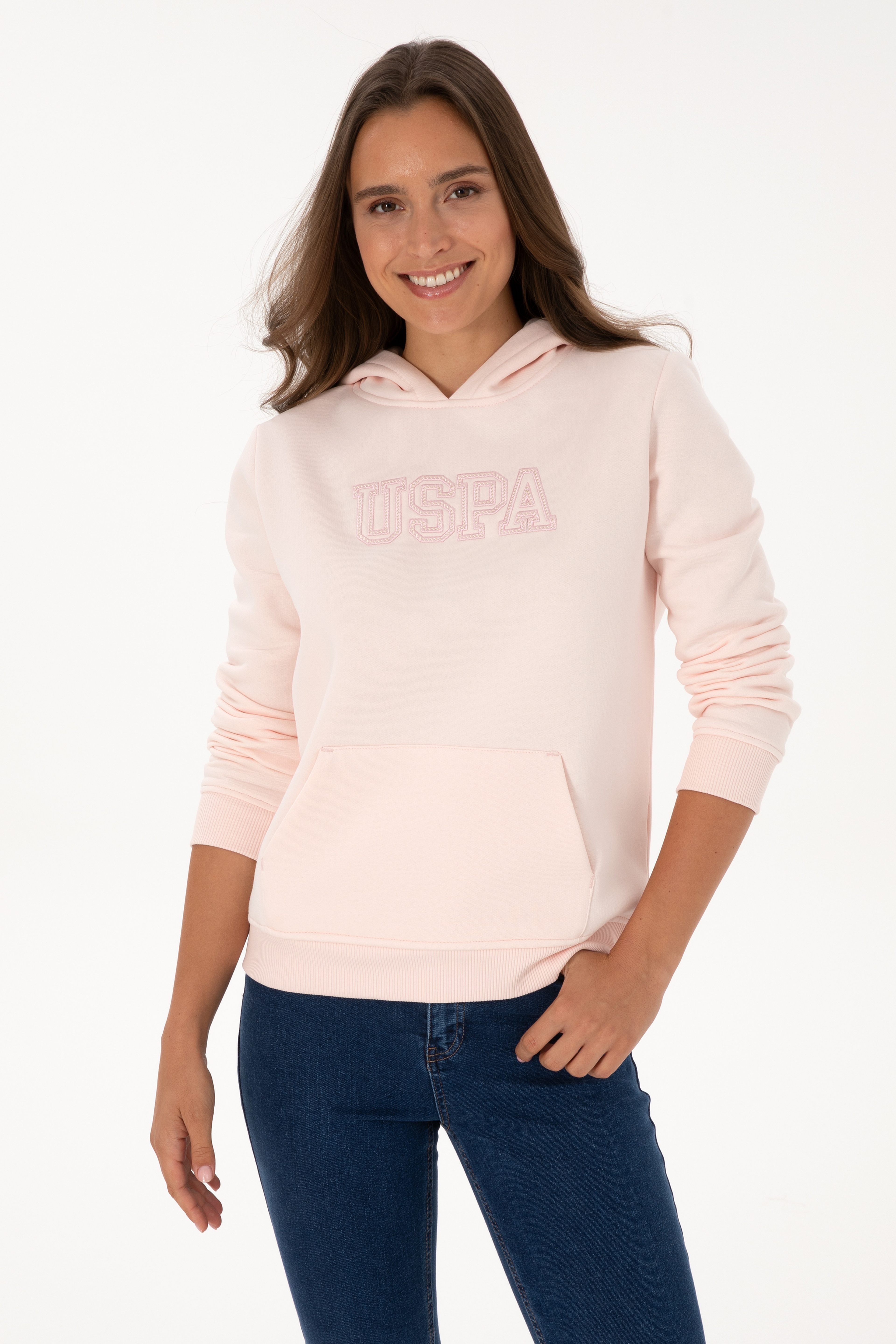 Kadın Açık Pembe Şardonlu Kapüşonlu Basic Sweatshirt