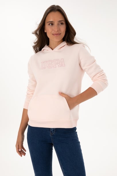 Kadın Açık Pembe Şardonlu Kapüşonlu Basic Sweatshirt
