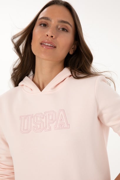 Kadın Açık Pembe Şardonlu Kapüşonlu Basic Sweatshirt
