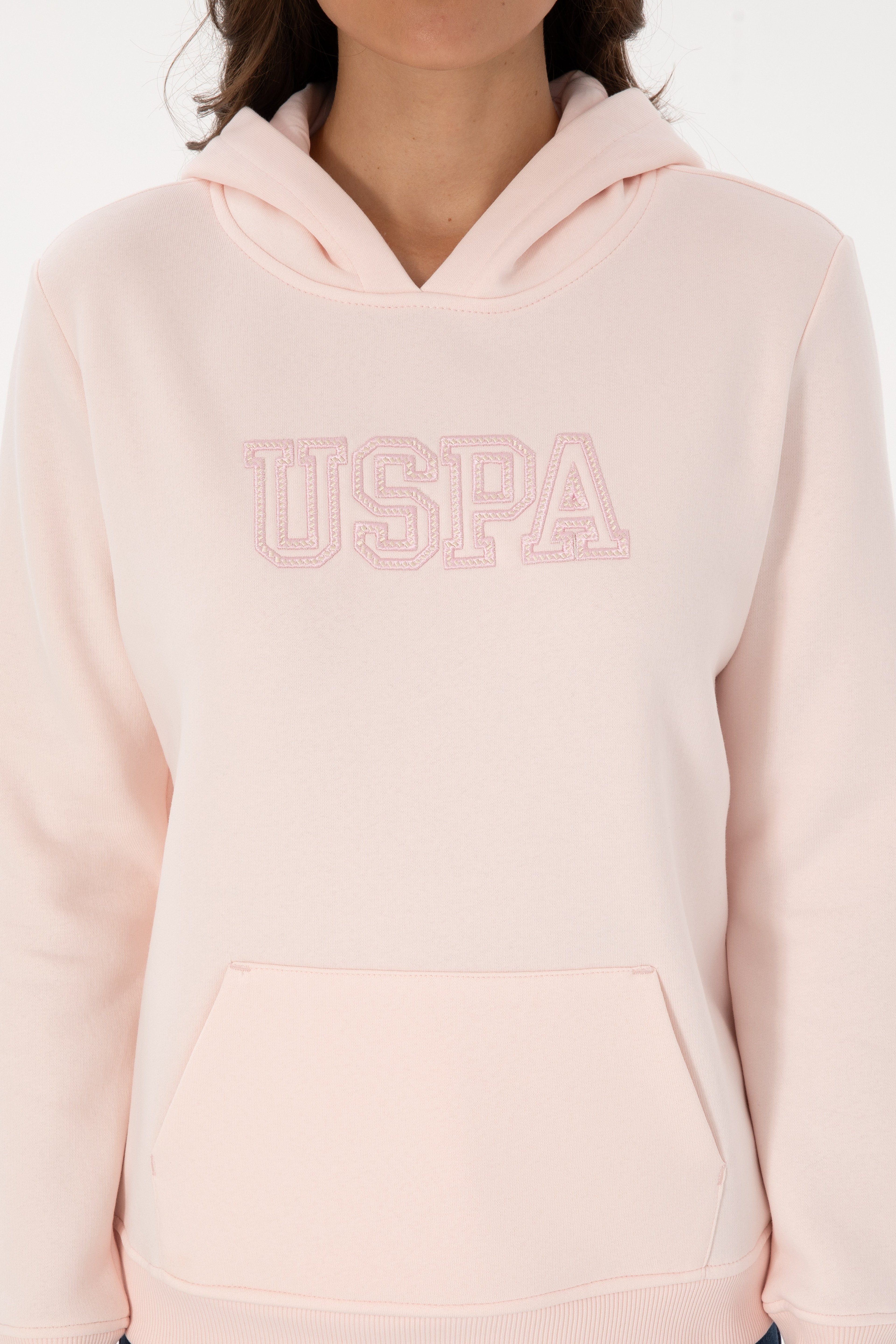 Kadın Açık Pembe Şardonlu Kapüşonlu Basic Sweatshirt