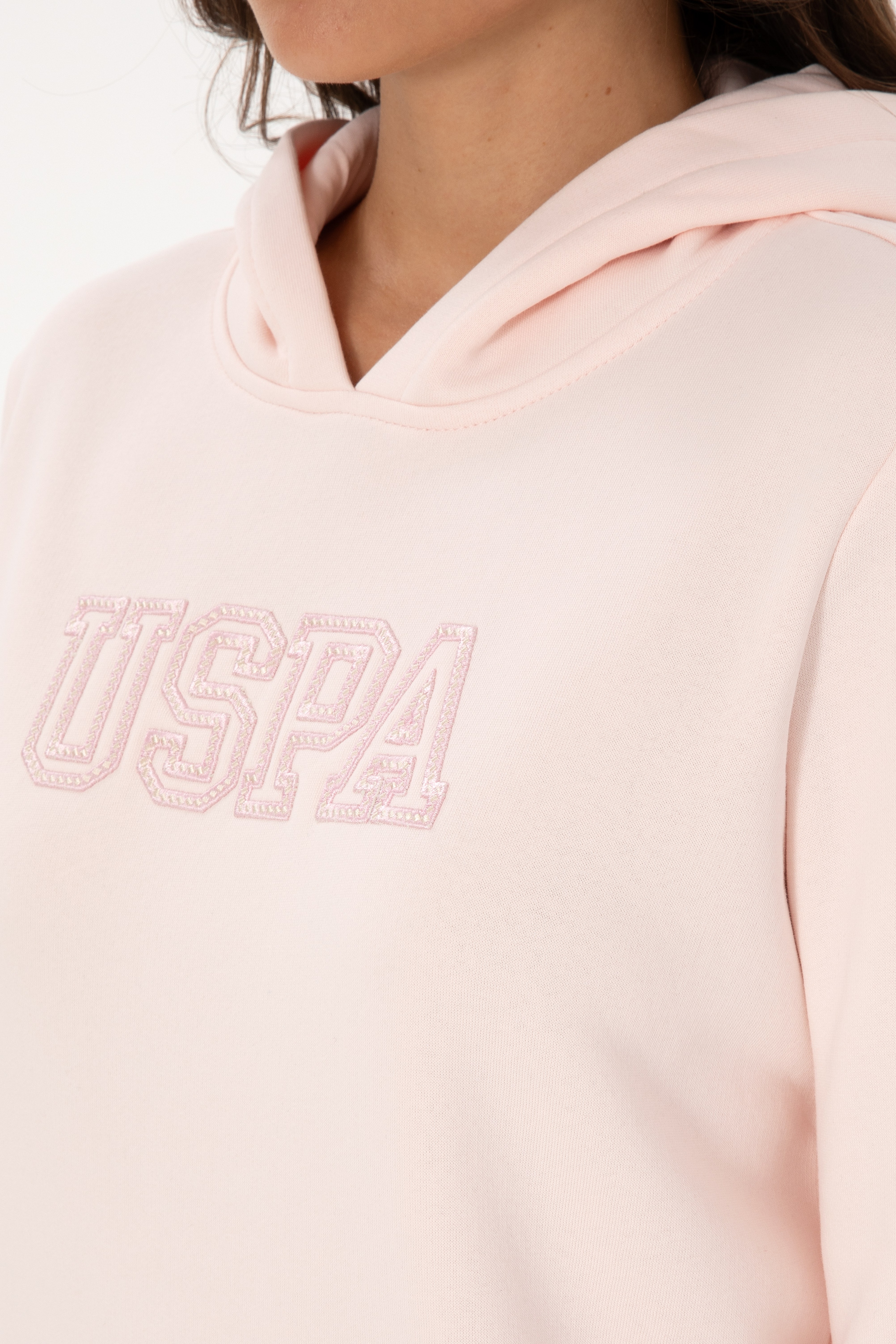 Kadın Açık Pembe Şardonlu Kapüşonlu Basic Sweatshirt