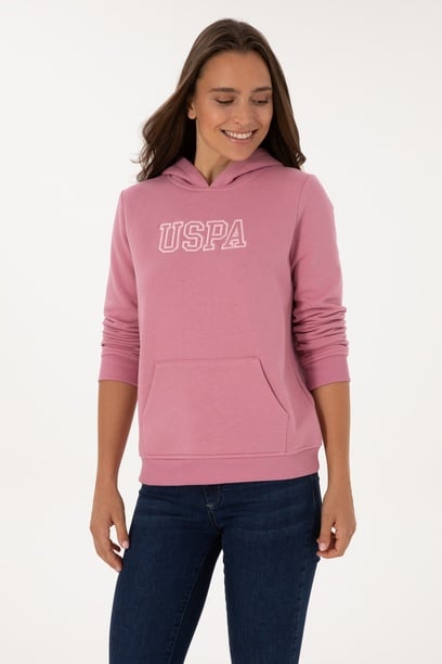 Kadın Koyu Pembe Şardonlu Kapüşonlu Basic Sweatshirt