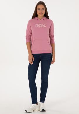 Kadın Koyu Pembe Şardonlu Kapüşonlu Basic Sweatshirt - 50313566083