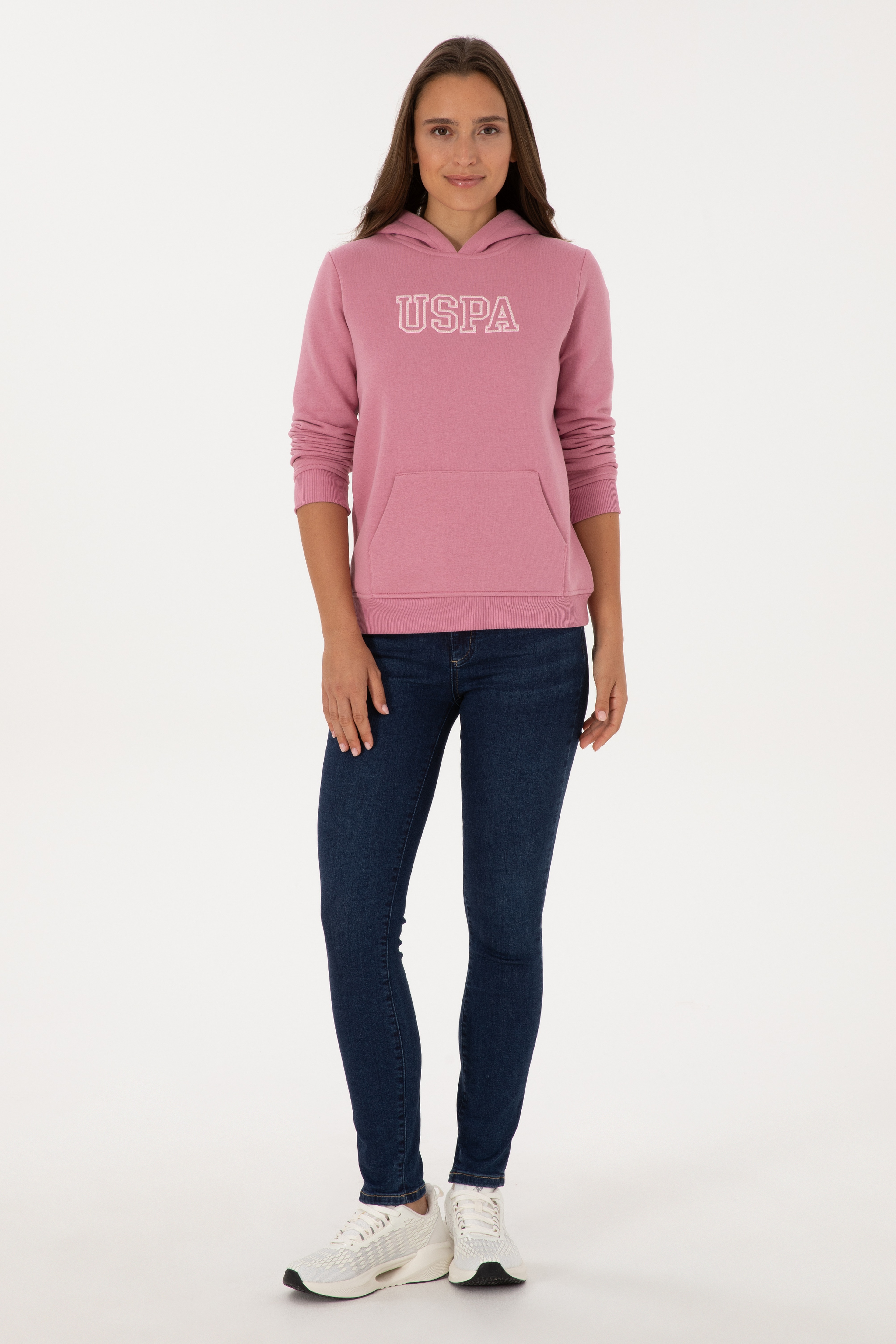 Kadın Koyu Pembe Şardonlu Kapüşonlu Basic Sweatshirt - Image 4