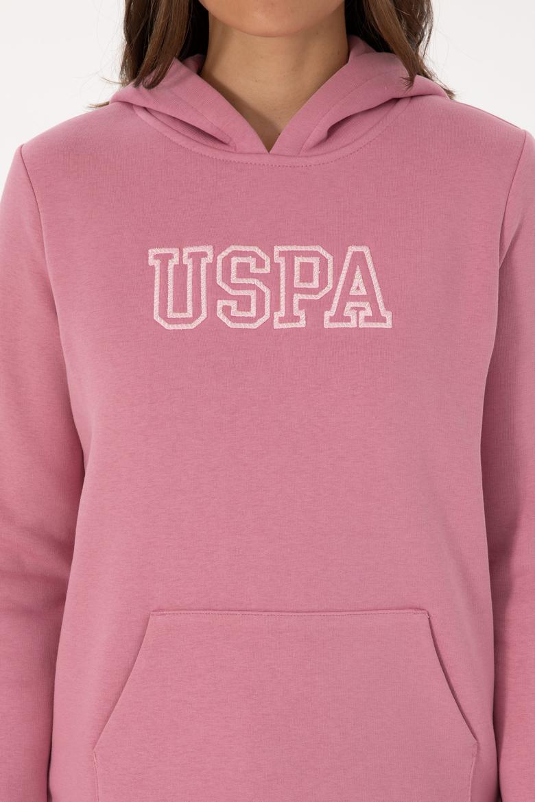 Kadın Koyu Pembe Şardonlu Kapüşonlu Basic Sweatshirt - 50313566083