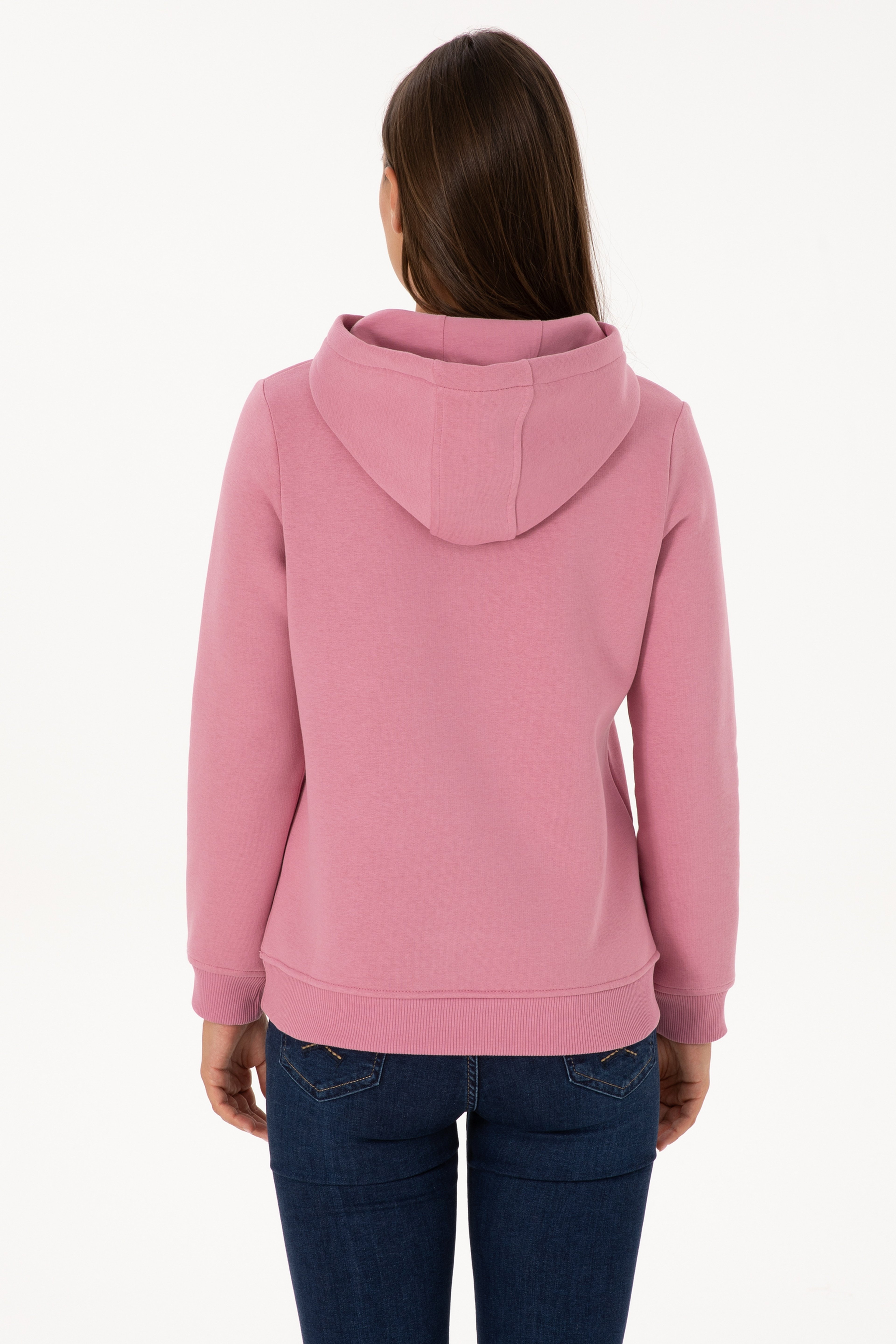 Kadın Koyu Pembe Şardonlu Kapüşonlu Basic Sweatshirt