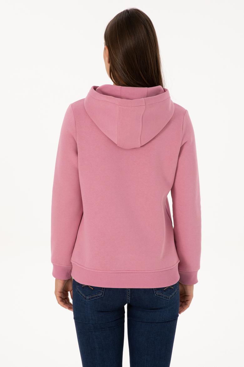 Kadın Koyu Pembe Şardonlu Kapüşonlu Basic Sweatshirt - 50313566083